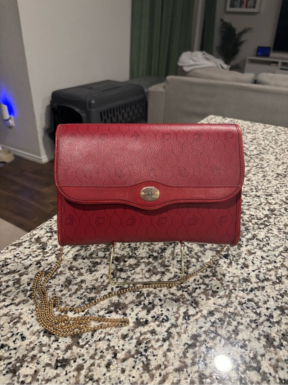 Christian Dior Honeycomb Crossbody Bag | Burgundy & Gold | Medium